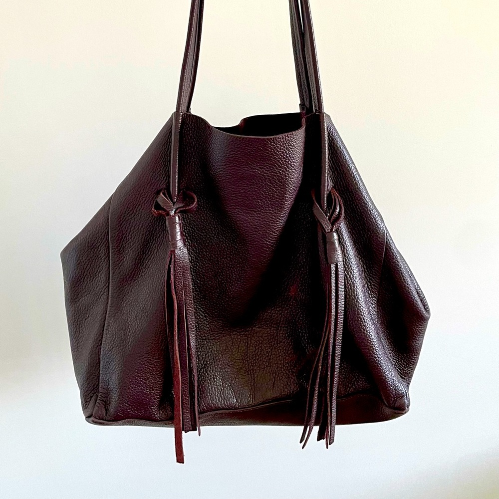 B-LOW THE BELT Leather Tassel Tote Bag in Mulberry